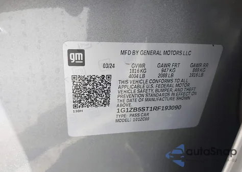 2024 Chevrolet Malibu Ls из США, поврежденный, VIN 1G1ZB5ST1RF193090